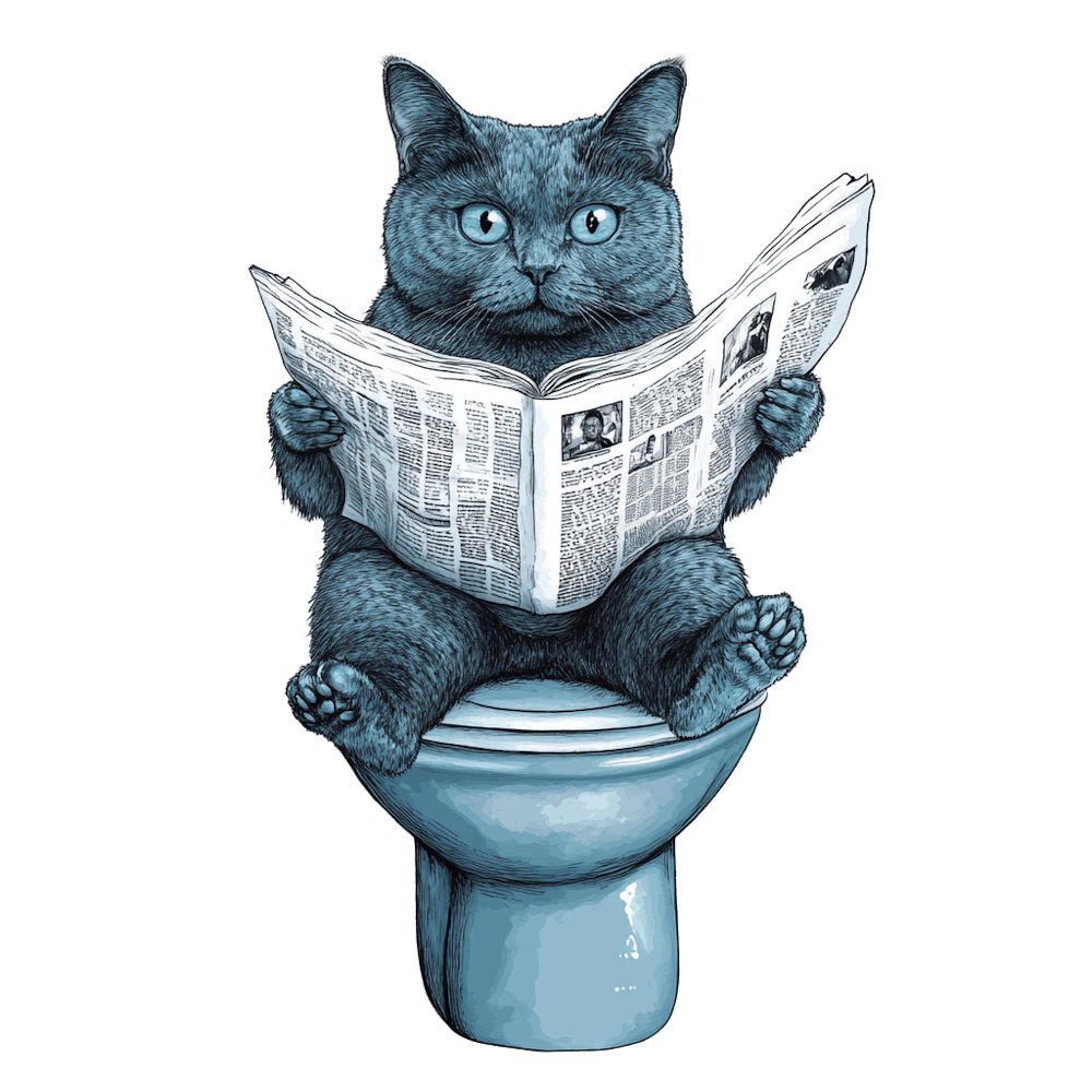Chat sur les Toilettes Lisant un Livre