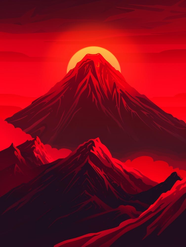 Red Sunset Over Mountains