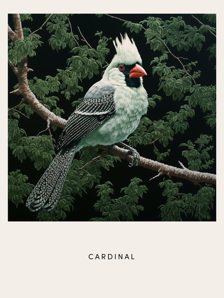 Ohara Koson Inspired Bird Painting Cardinal 4 Poster