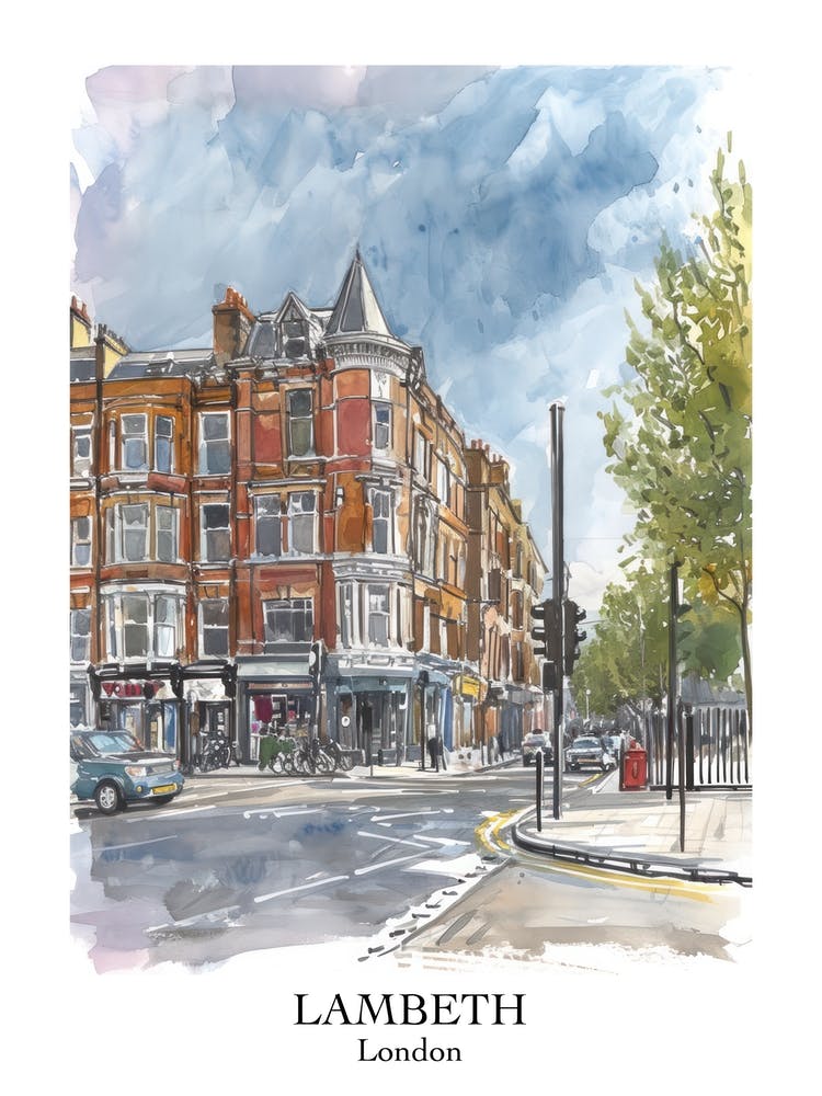 Lambeth London Borough   Street Watercolour 1 Poster