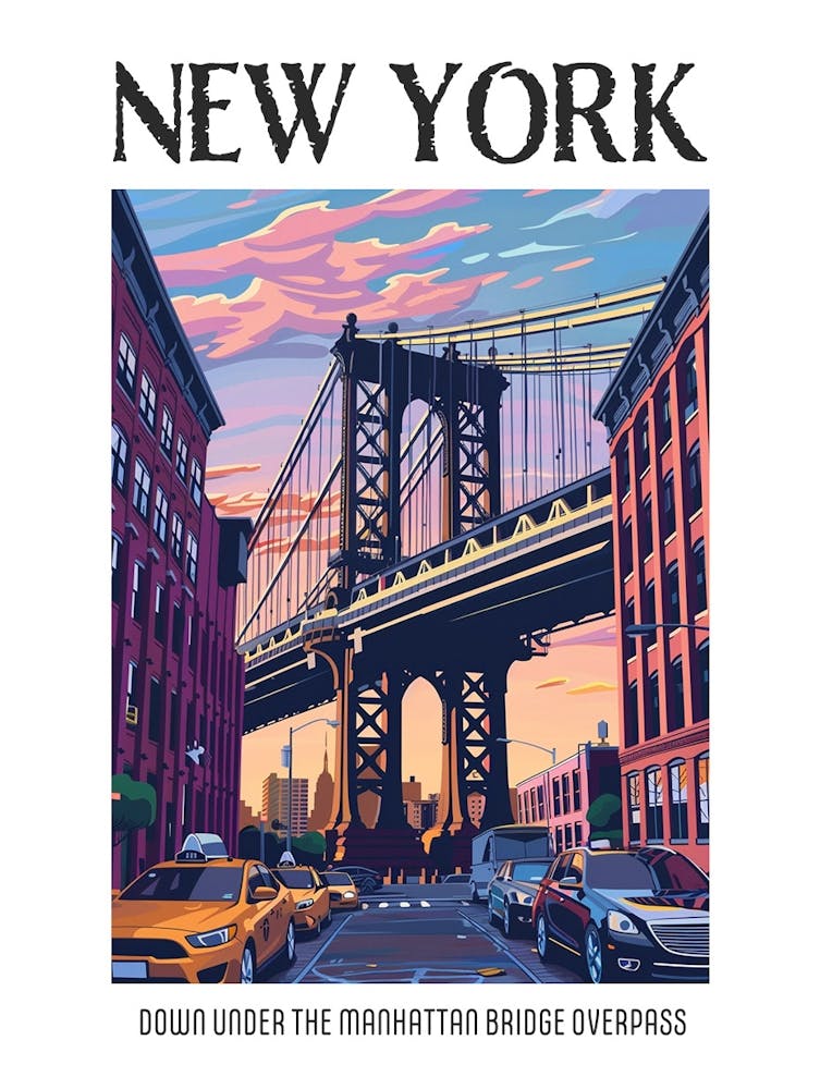 Dumbo Down Under The Manhattan Bridge Overpass Colourful Silkscreen Illustration 4 Poster
