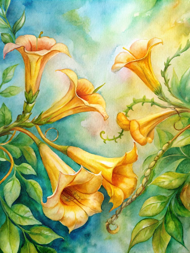 9 Golden Trumpet Flowers On Vibrant Vines (1)