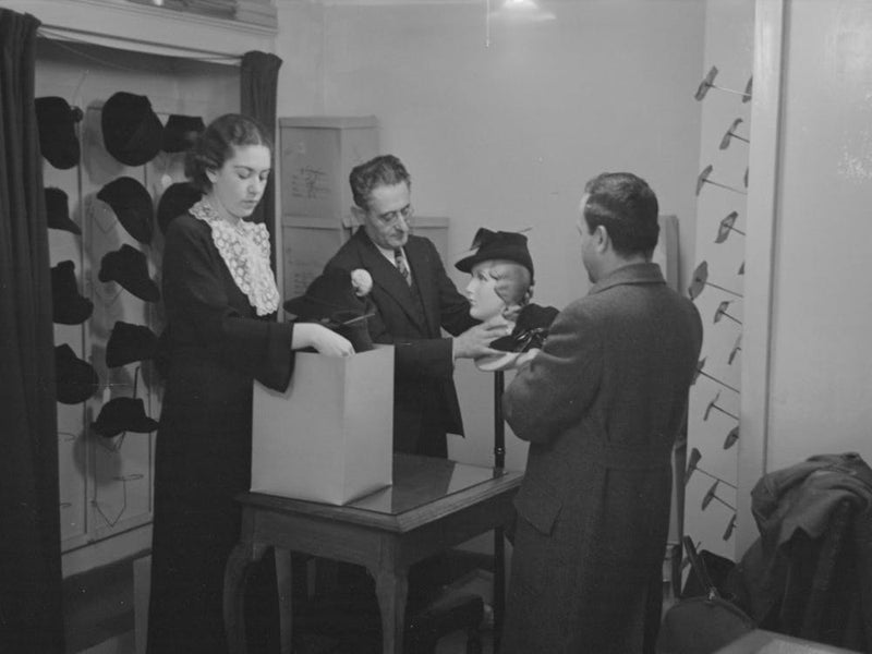 Untitled Photo, Possibly Related To Model Trying On Hat For A Buyer, New York City Showroom, Jersey 4