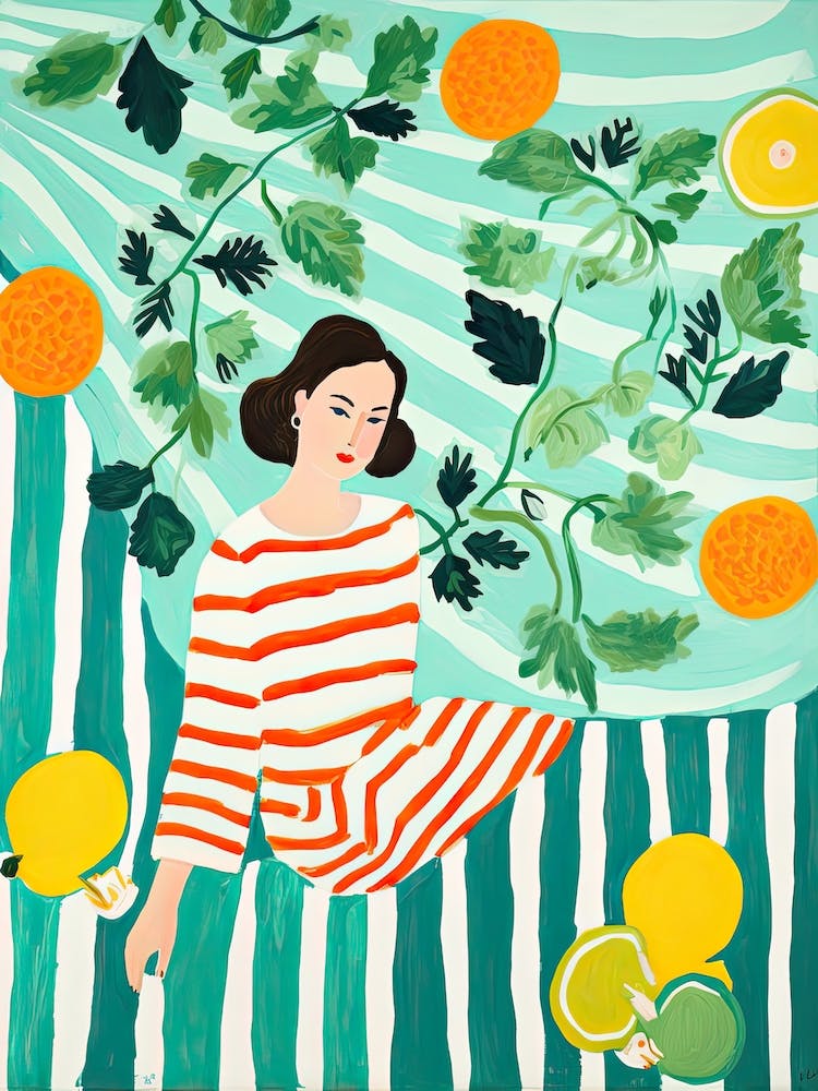 Mint Leaves Woman Summer Illustration 12