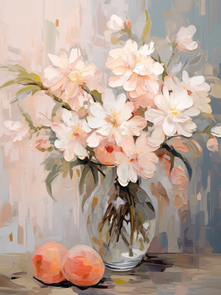 Lilac Flower And Peaches Still Life Painting 2 Dreamy
