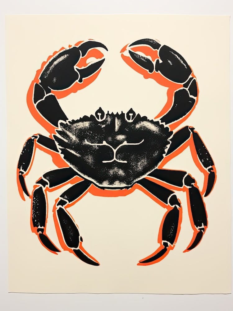 Crab, Woodblock Animal  Drawing 4