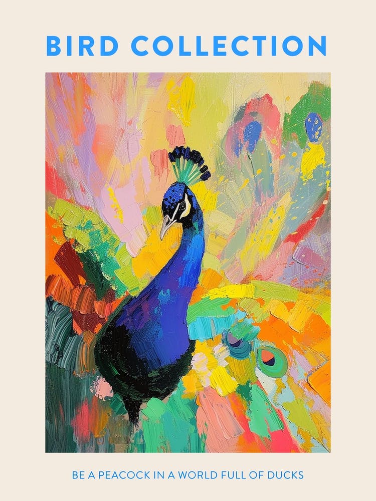 Colourful Brushstroke Peacock 1 Poster