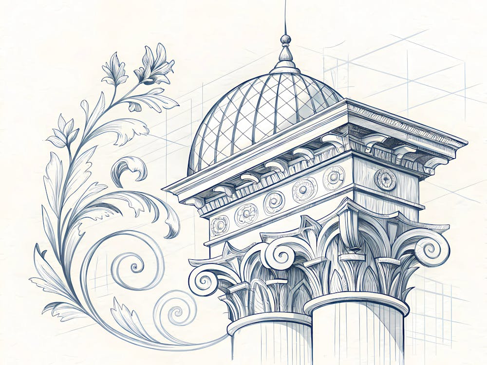 Minimalist Ink Sketch Of Renaissance Style Archi