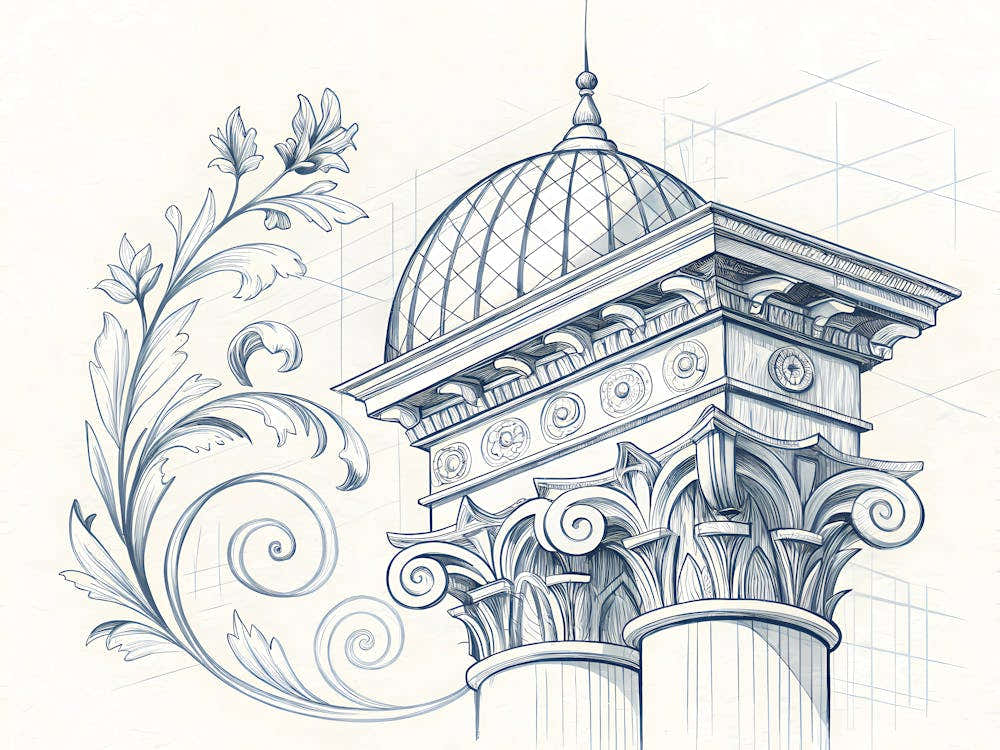 Minimalist Ink Sketch Of Renaissance Style Archi