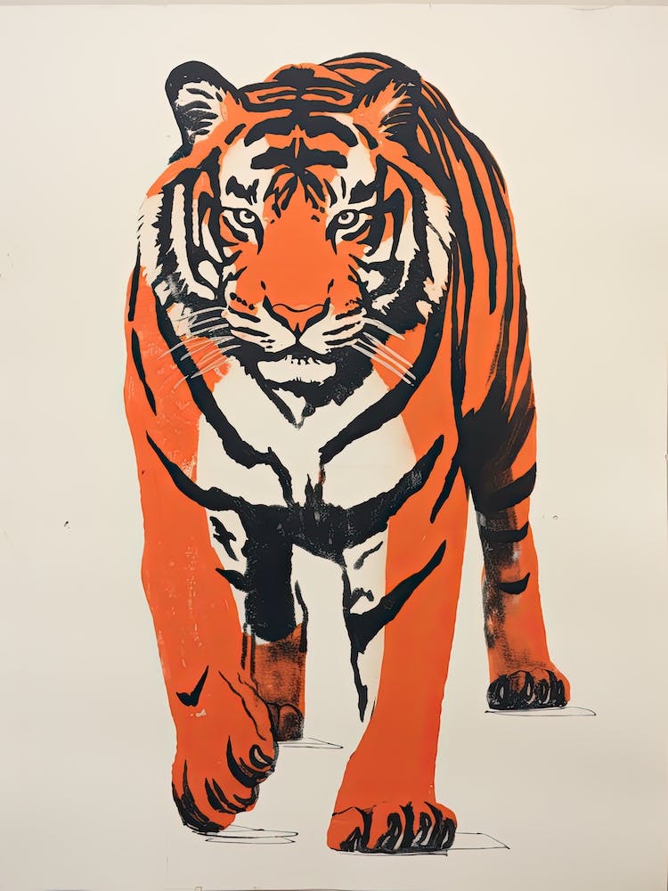 Tiger, Woodblock Animal  Drawing 6