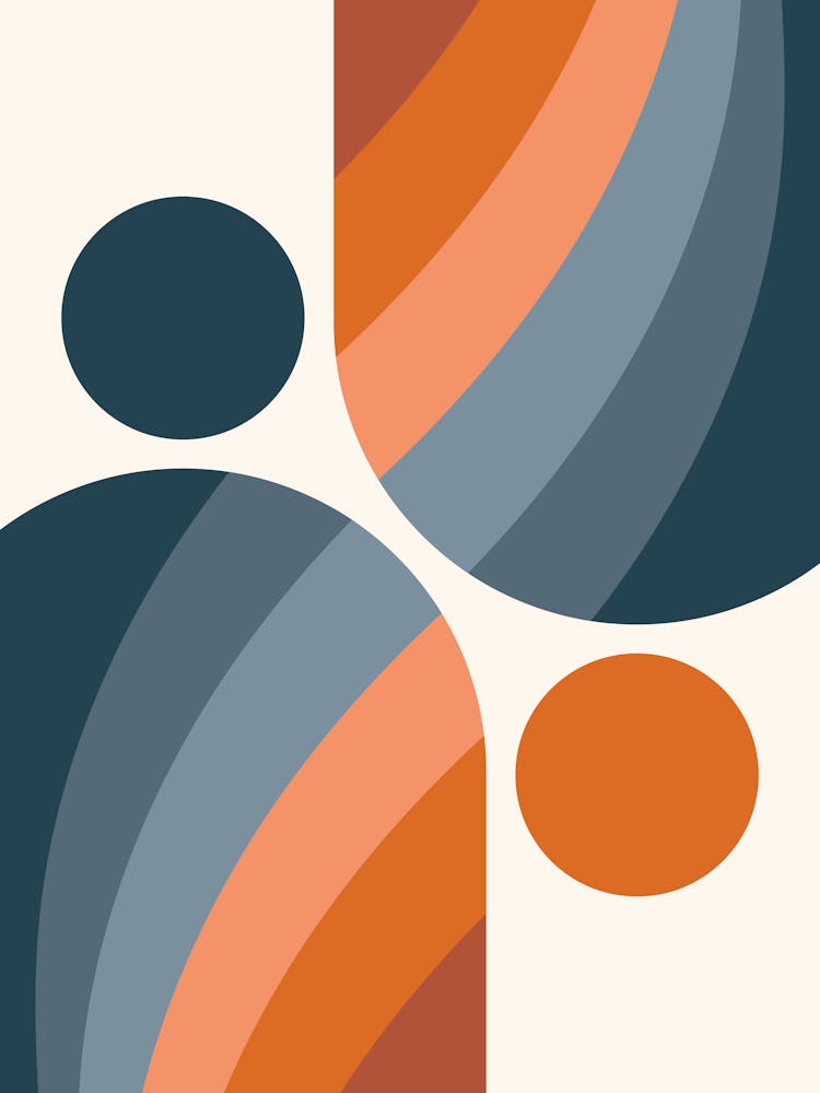 Mid Century Modern Geometric Arch A15 In Navy Blue And Orange 01