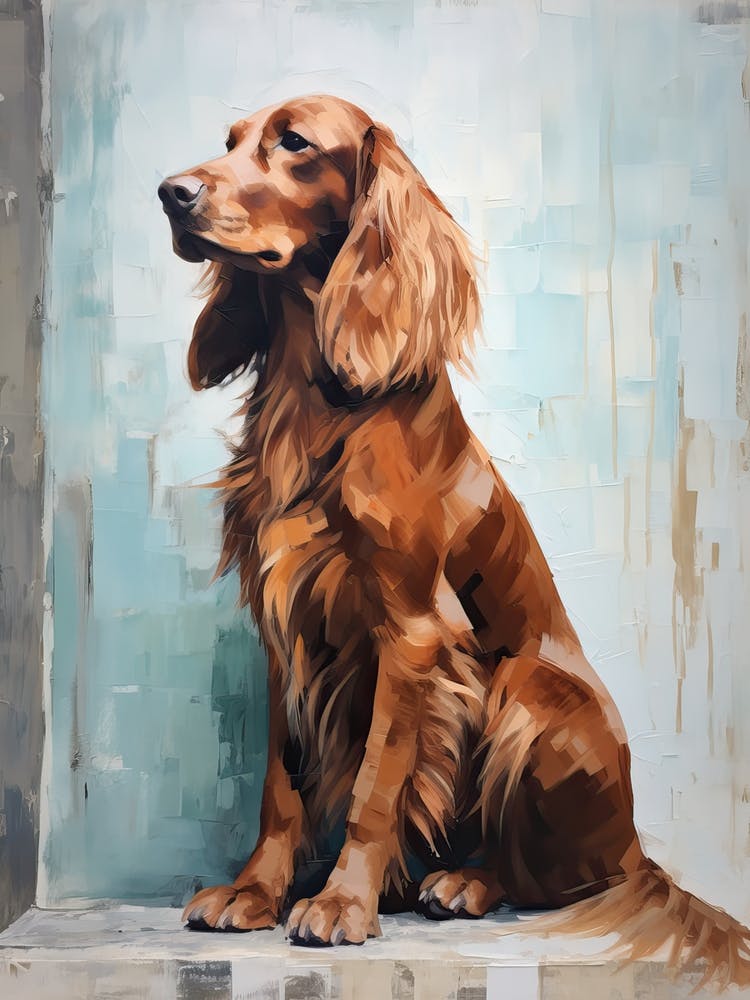 Irish Setter Hund, Gemälde in Hellpetrol und Braun 3