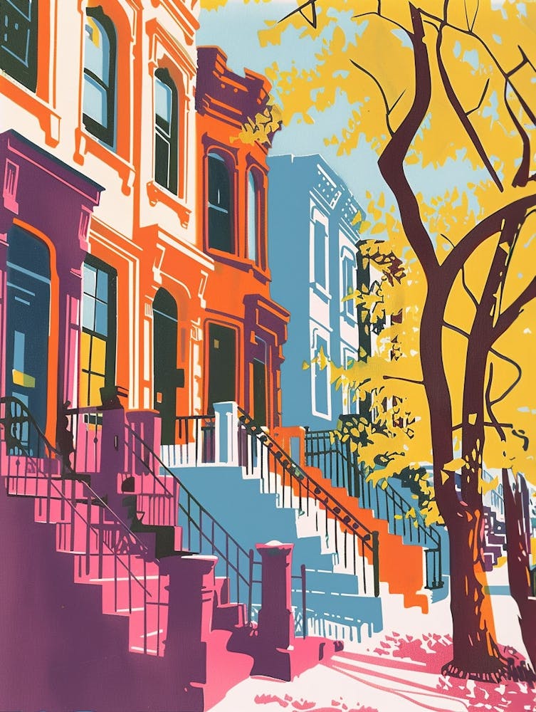 Brooklyn Heights New York Colourful Silkscreen Illustration 1