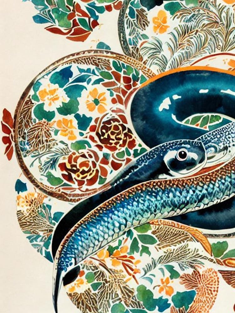Anguille Aquarelle Graphique Vintage