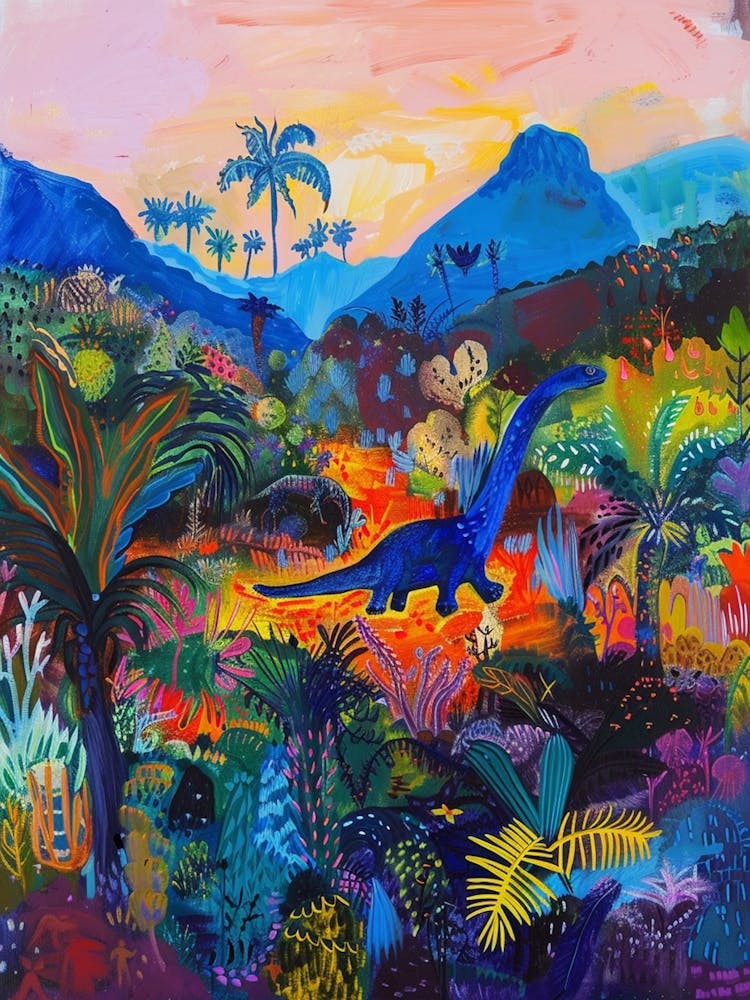 Dinosaur & The Volcano Painting 1