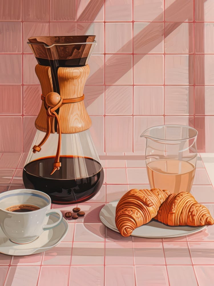 Pink Breakfast Food Chemex Coffee And Croissants 1