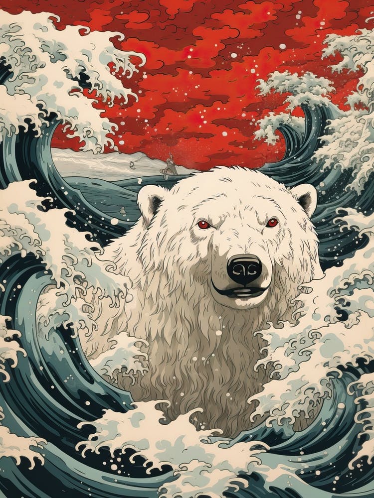 Polar Bear Animal Drawing In The Style Of Ukiyo E 4