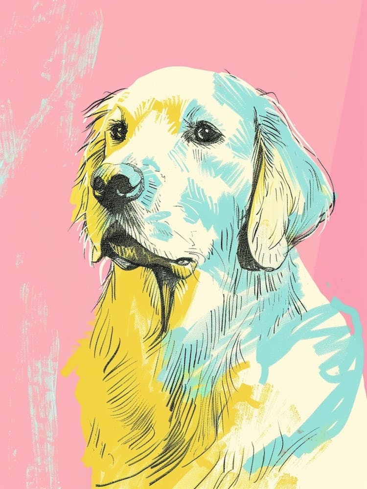Golden Retriever Dog Pastel Line Watercolour Illustration  2