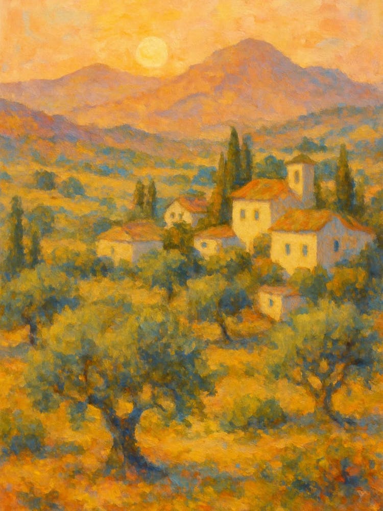 Olive Groves At Sunset