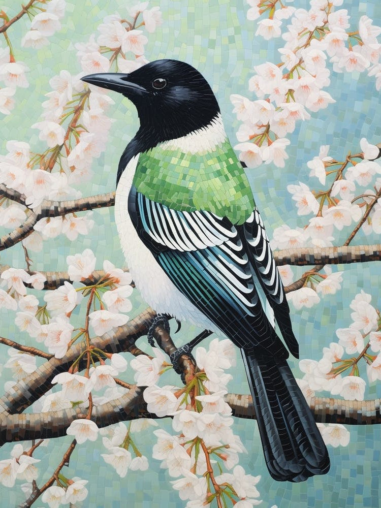 Ohara Koson Inspired Bird Painting Magpie 4