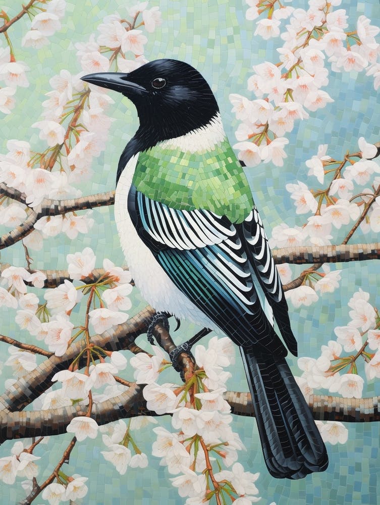 Ohara Koson Inspired Bird Painting Magpie 4