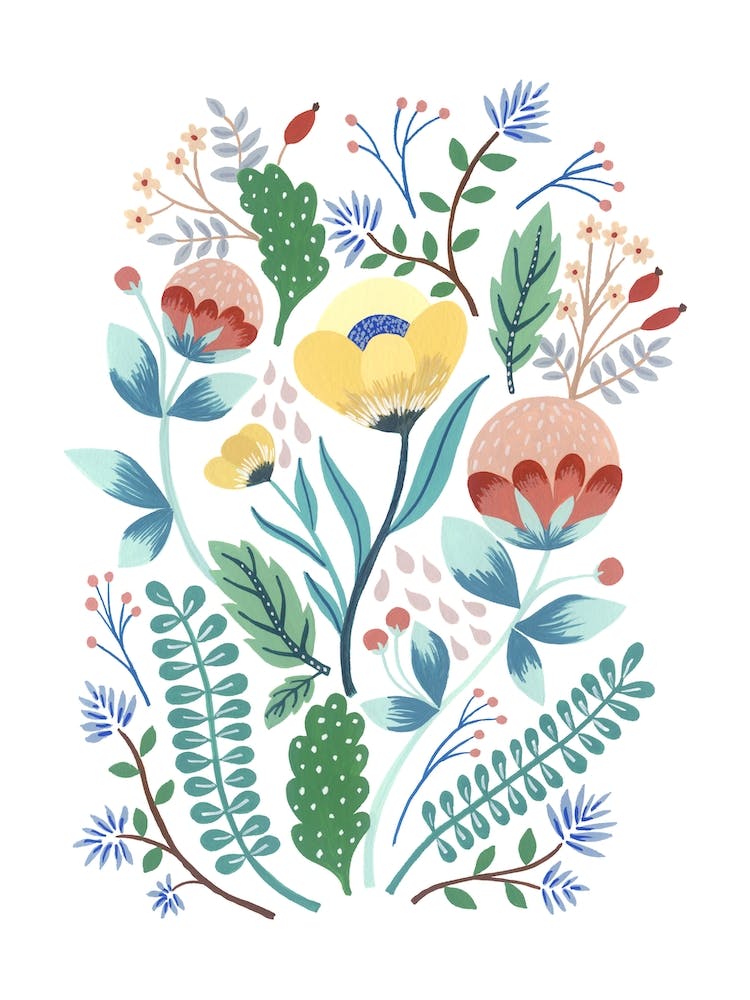 Floral Fantasy Illustration Gouache painting