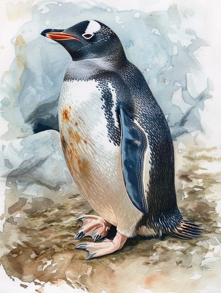 Humboldt Penguin Dunedin Taiaroa Head Watercolour Painting 4