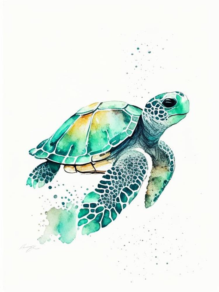 Conservation Sea Turtle, Sea Turtle Minimalist Watercolour 1