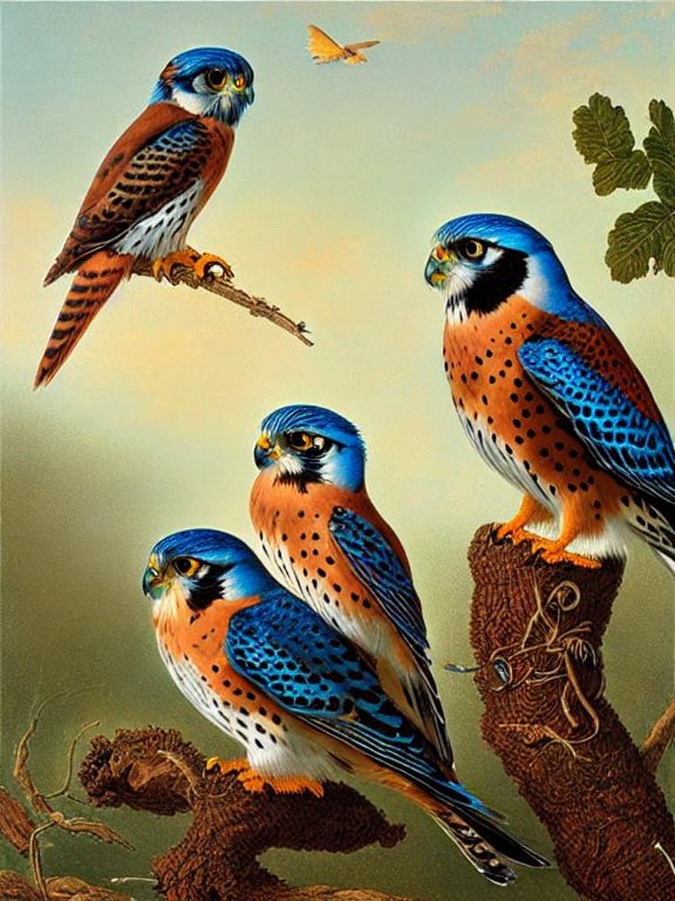 American Kestrel Haeckel Style Vintage Illustration Bird