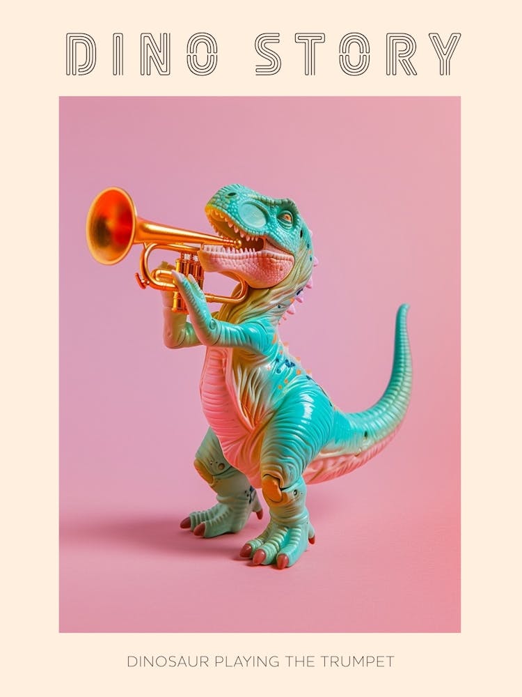Pastel Toy Dinosaur Playing The Trumpet 1 Poster
