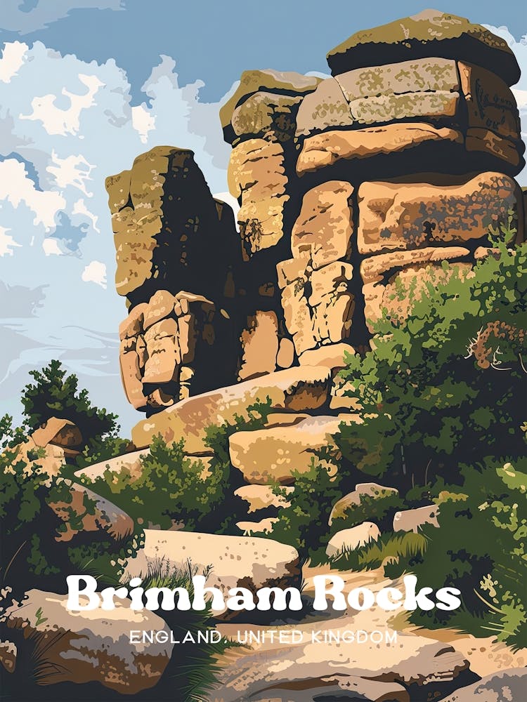 Brimham Rocks England Vintage Art Illustration