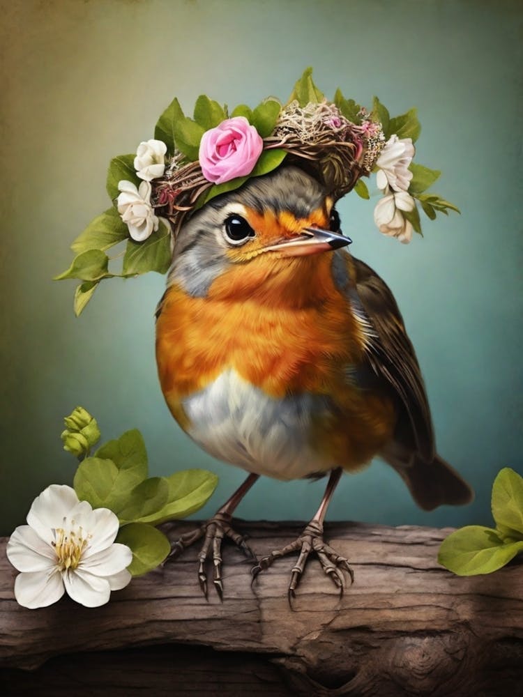 Robin With Flower Crown 1