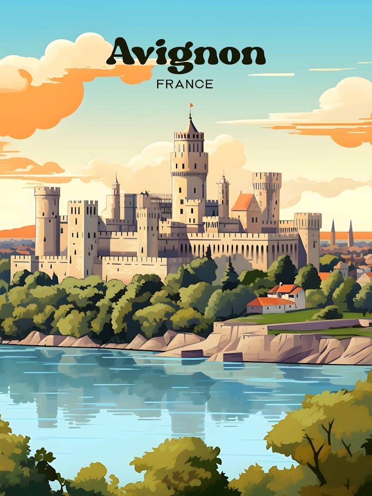 Avignon France Palais des Papes Travel Art Illustration