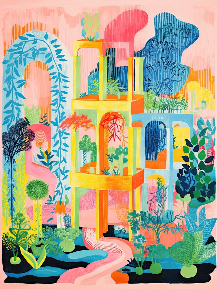Hanging Gardens Of Babylon Abstract Riso Style 1