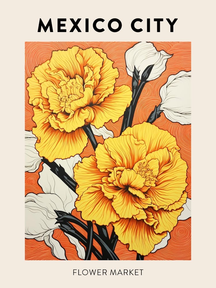 Mexico City Mexico Botanical Flower Market Poster