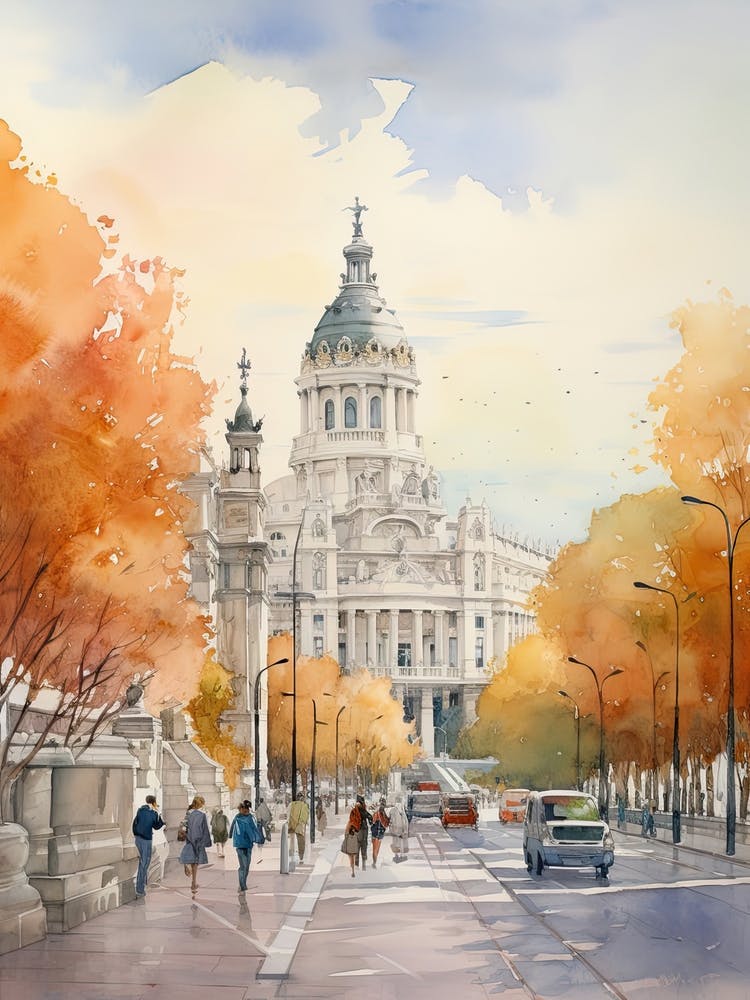 Madrid Spain In Autumn Fall, Watercolour 4