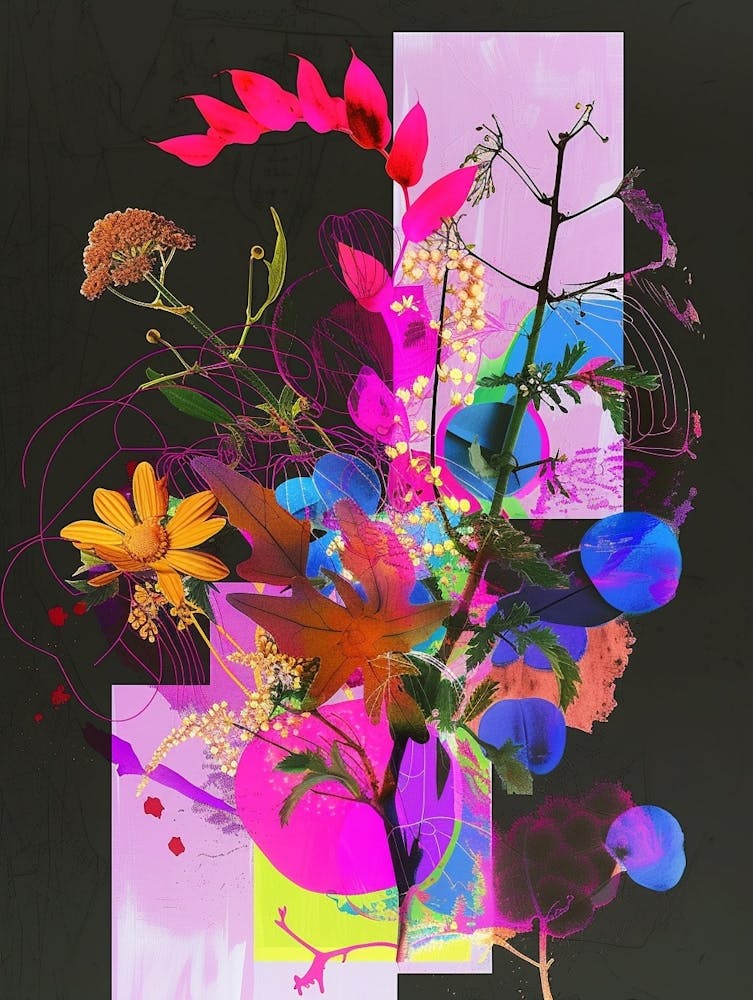 Gypsophila (Souffle de bébé) 2 Collage de fleurs néon