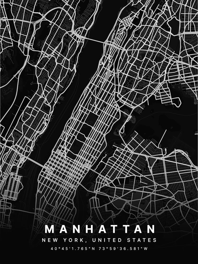 Manhattan New York USA Black Map