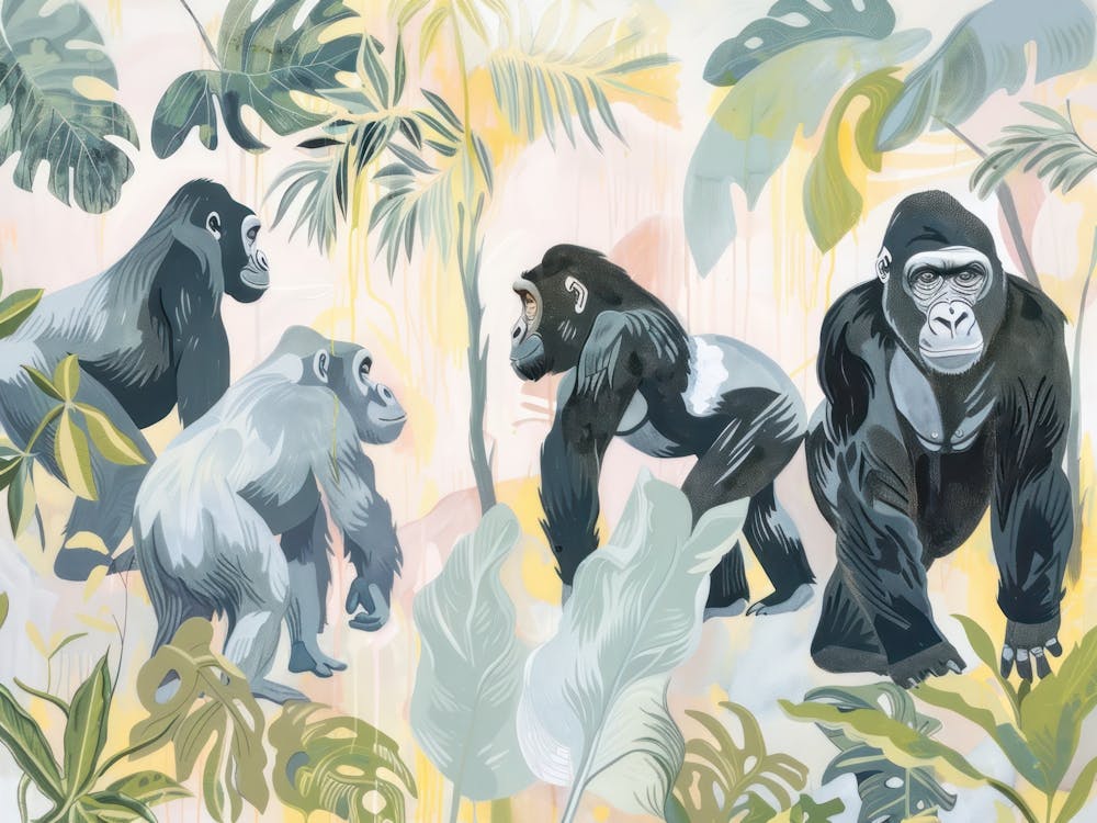 Gorillas Tropical Jungle Illustration 1