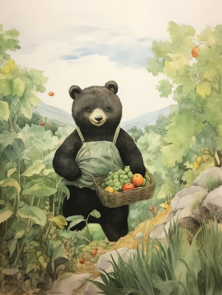 Storybook Animal Watercolour Black Bear 3
