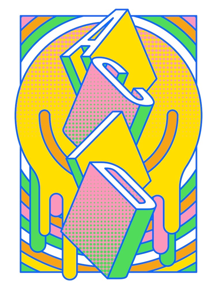 Acid House Music typography in bold neon colours