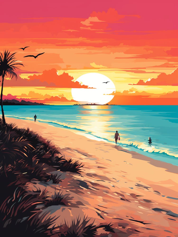 Grace Bay Beach Turks And Caicos At Sunset, Vibrant Painting 1