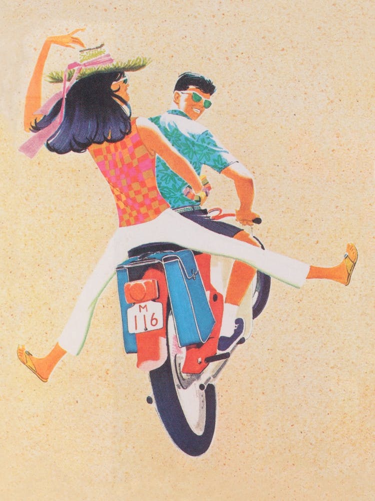 Couple On A Motorcycle Vintage Poster