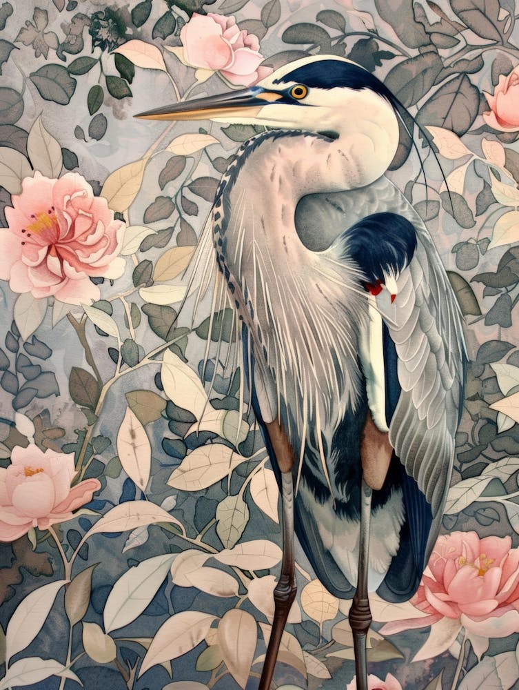 Heron With Roses