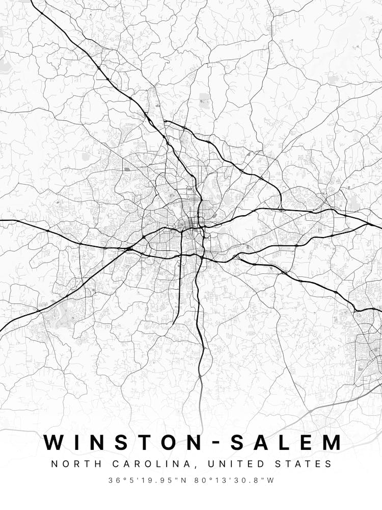 Winston Salem North Carolina Usa White Map