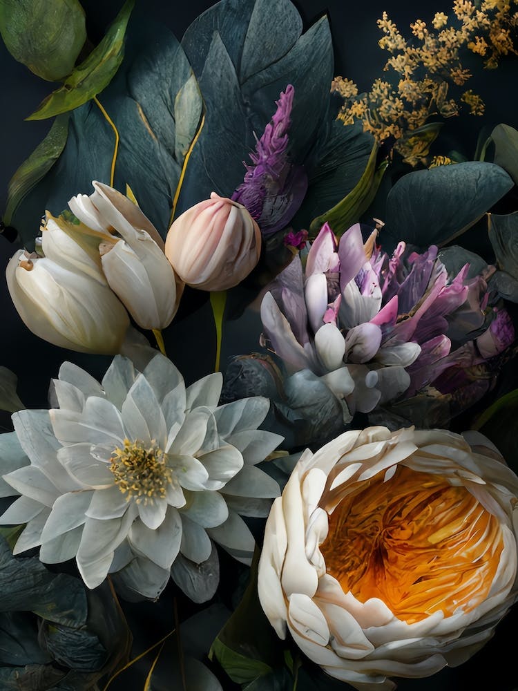 Blumen im Vintage-Stil auf dunklem Hintergrund