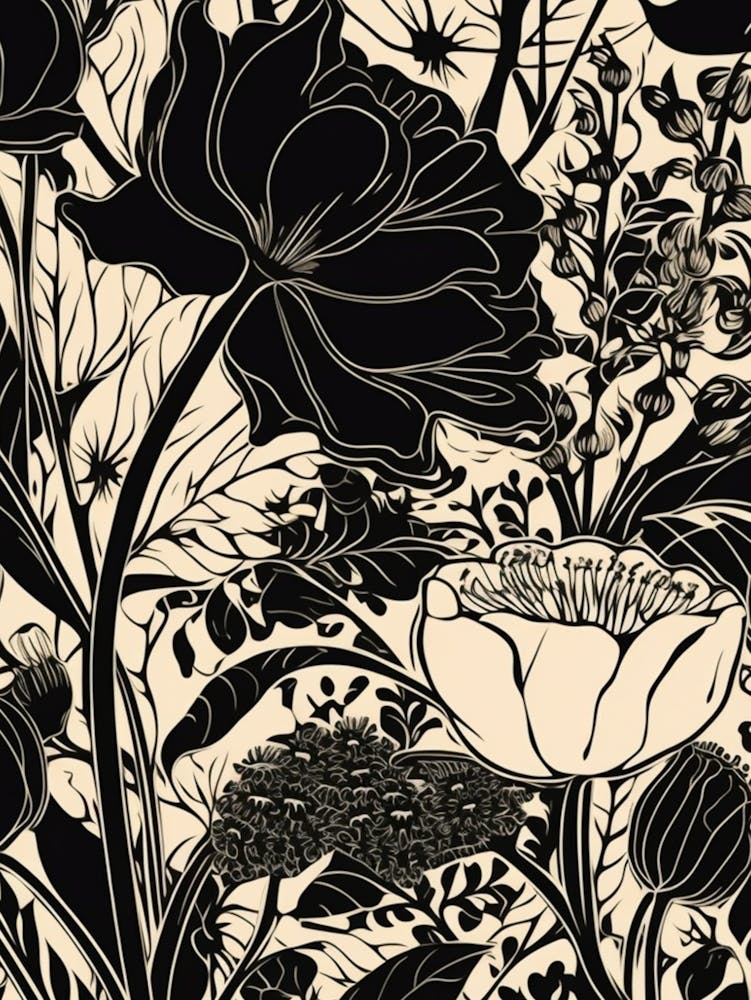 Vintage Black White Floral Pattern