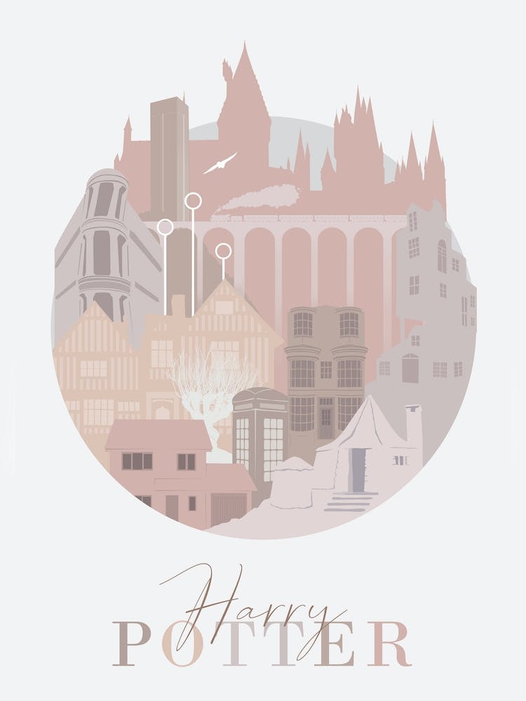 Harry Potter in Neutral Tones - Minimalist Harry Potter Print, Hogwarts Print, Diagon Alley Picture, Hogwarts Express Print, Nursery, Harry Potter Art