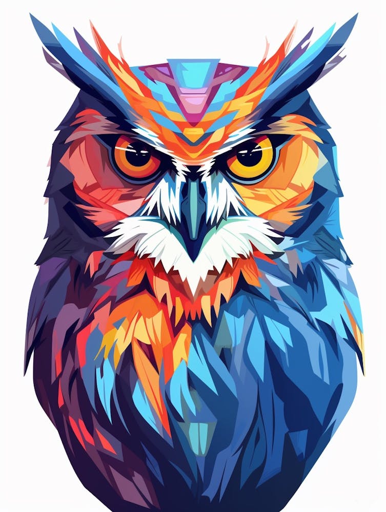 Colourful Geometric Bird Great Horned Owl 1