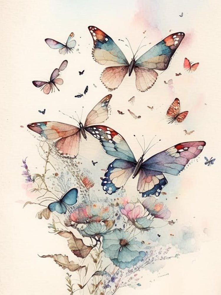 Butterflies Flying In The Sky Watercolour Ink 2